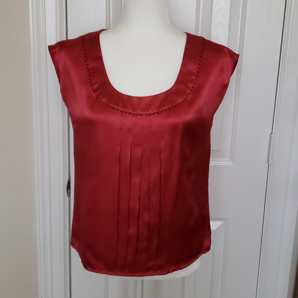 Talbots Beaded Rosewood Silk Top EUC